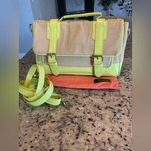 Women’s canvas and patent leather mini messenger convertible bag